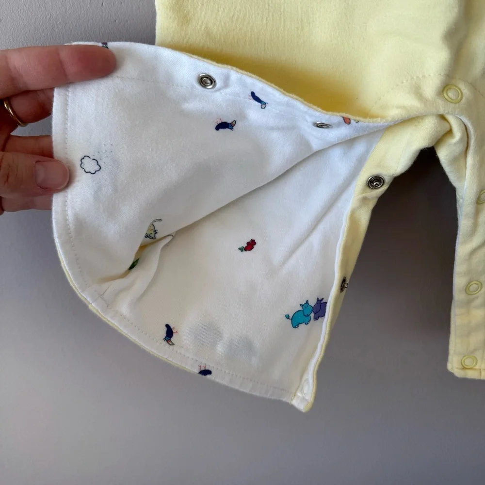 Vintage Talbots Kids Yellow Embroidered Animals Romper‎ Size 9 Months